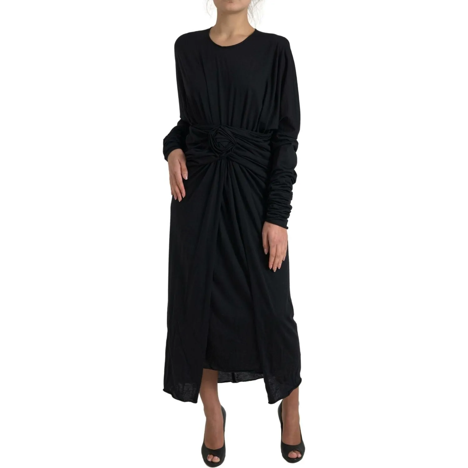 Dolce & Gabbana Elegant Black Wool Wrap Dress