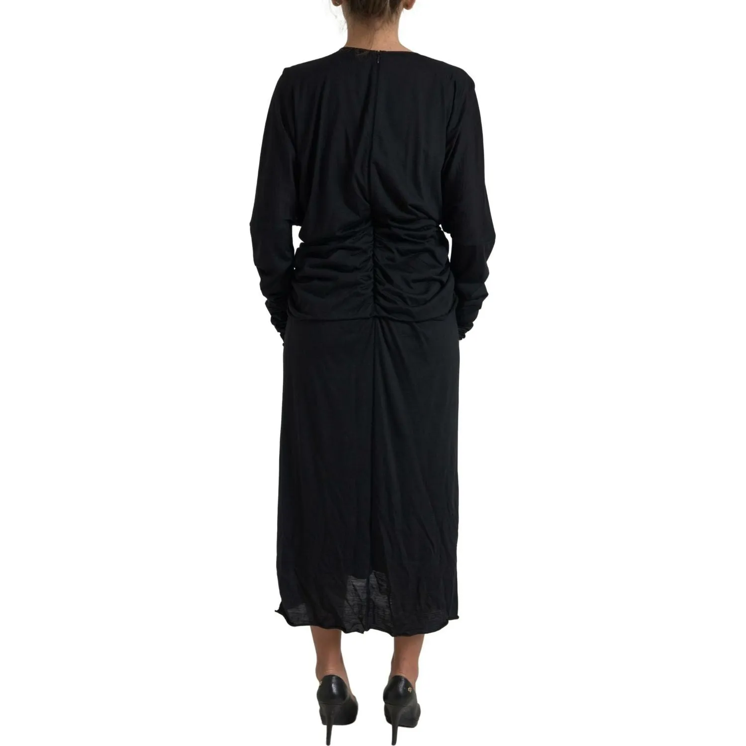 Dolce & Gabbana Elegant Black Wool Wrap Dress