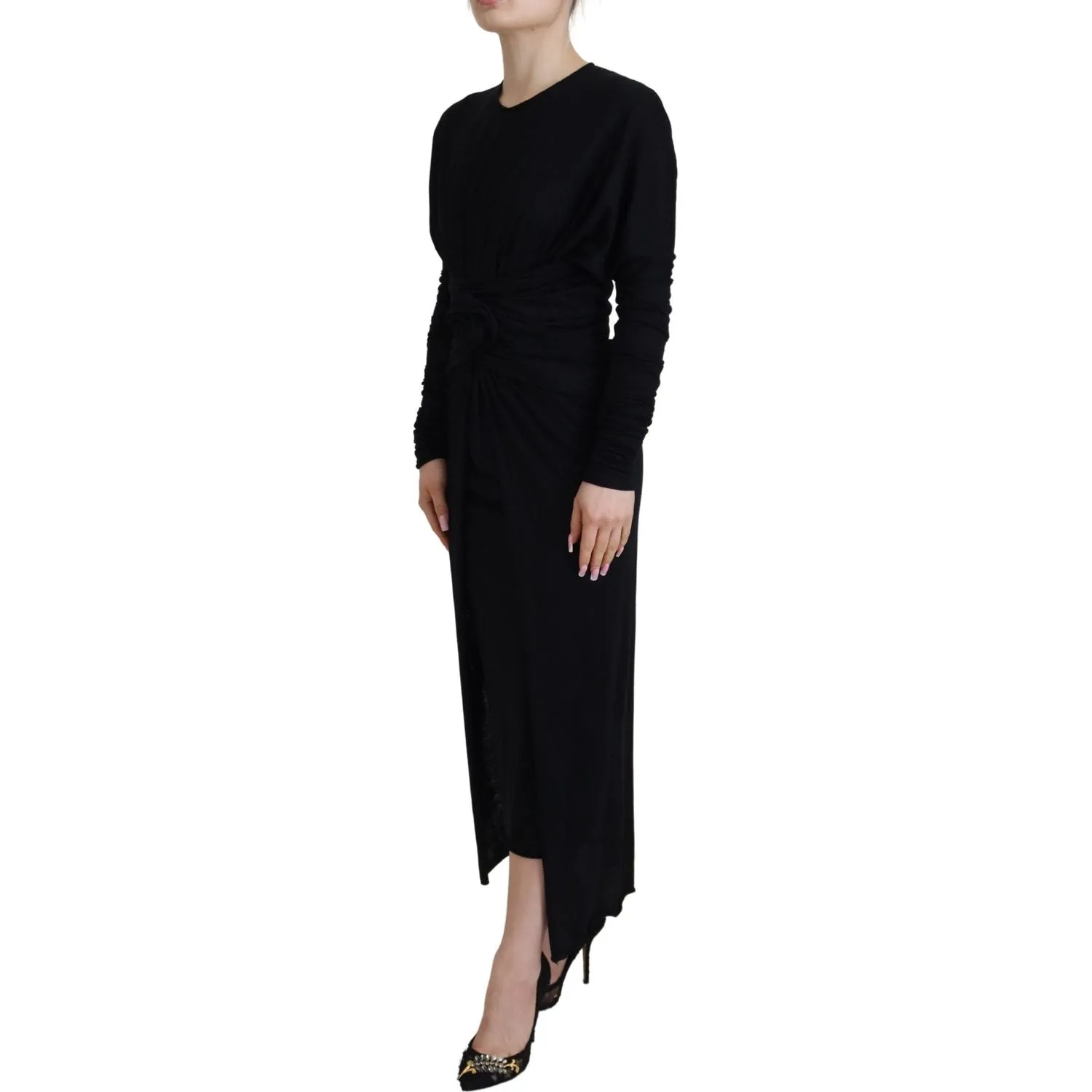 Dolce & Gabbana Elegant Sheath Wrap Dress with Long Sleeves