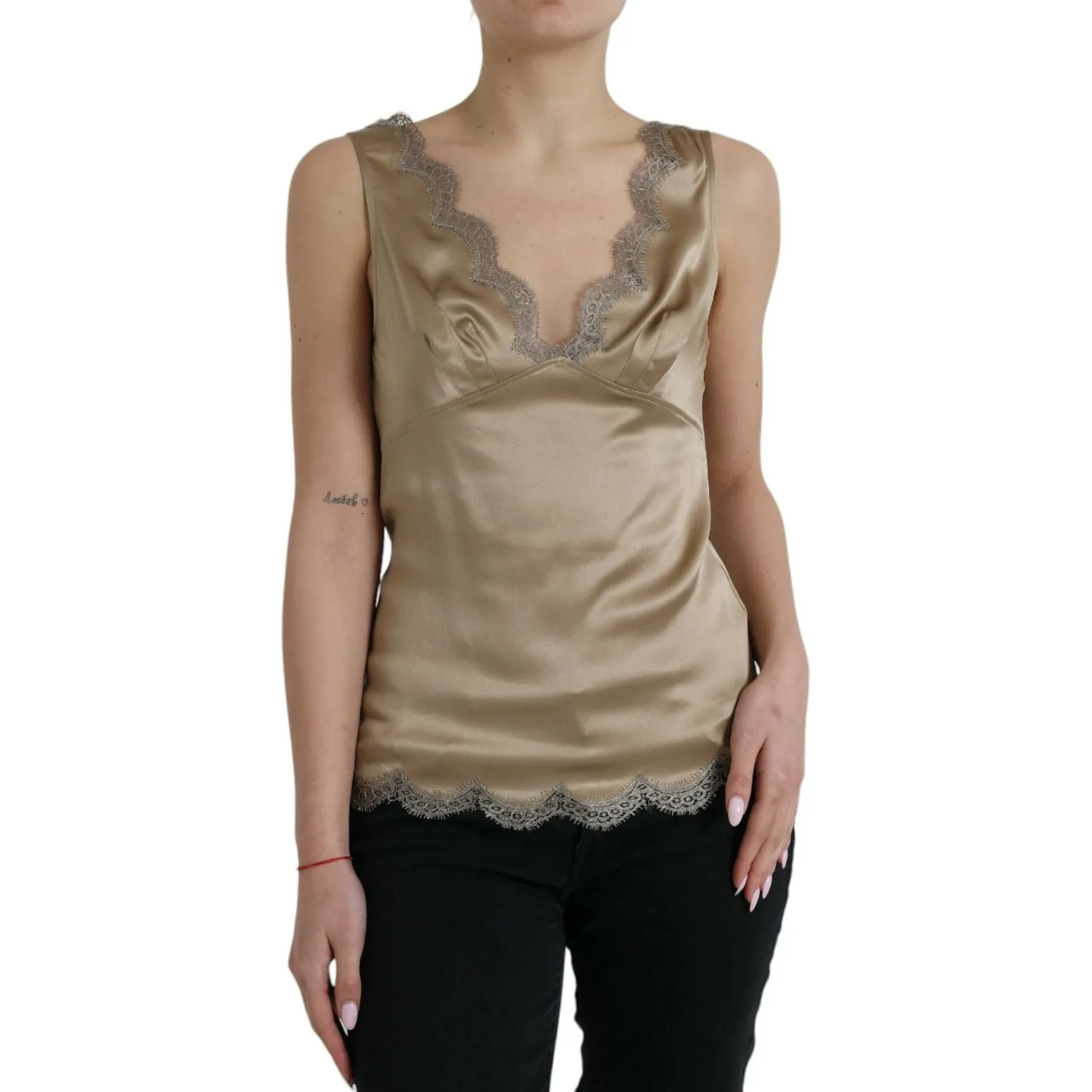 Dolce & Gabbana Elegant V-Neck Sleeveless Lace Trim Top