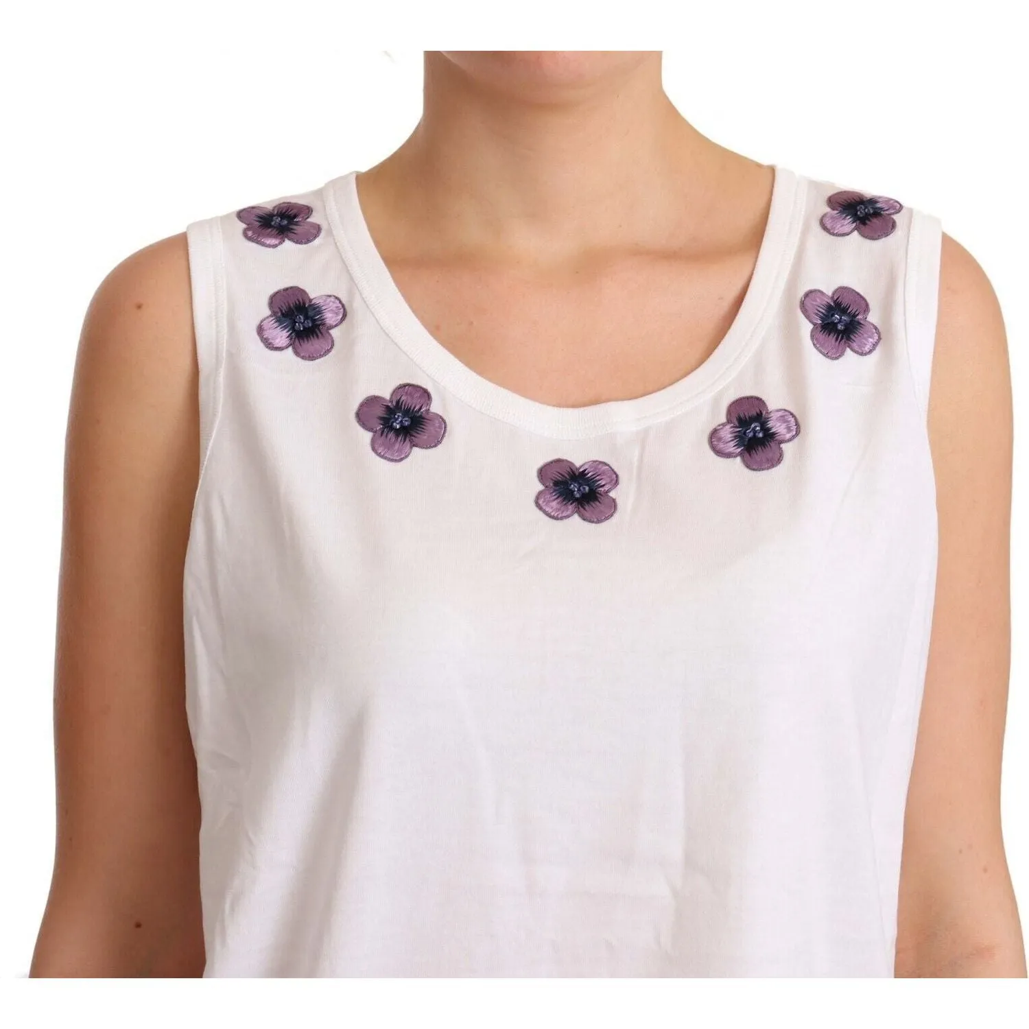 Dolce & Gabbana Floral Trim Logo Tank Top in White