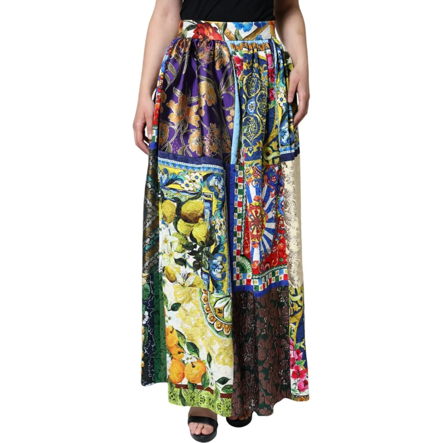 Dolce & Gabbana Multicolor Patchwork Sicily Long Maxi Skirt