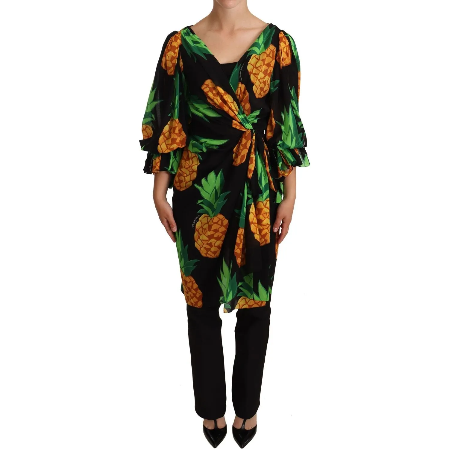 Dolce & Gabbana Vibrant Pineapple Draped Wrap Dress