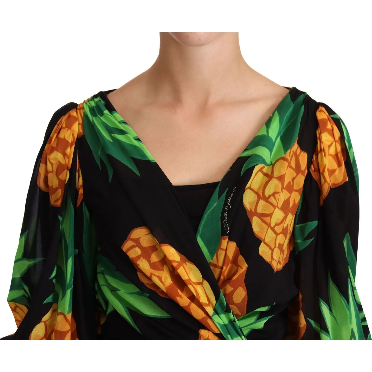 Dolce & Gabbana Vibrant Pineapple Draped Wrap Dress