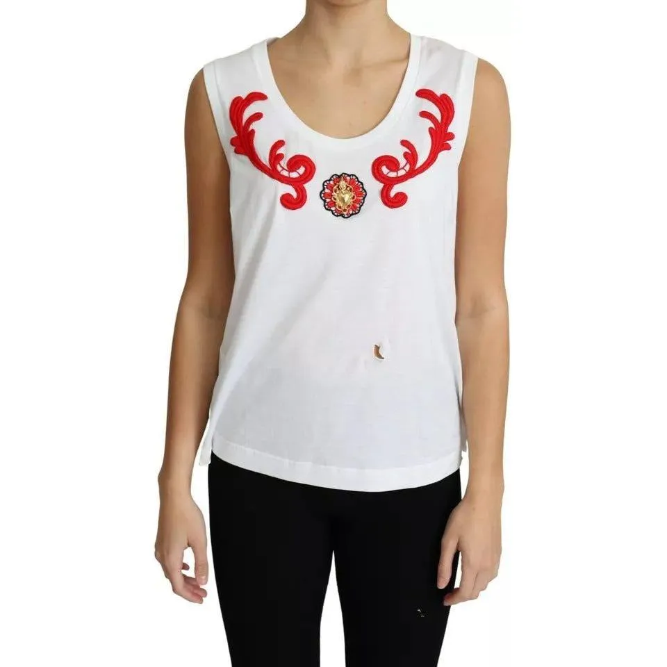 Dolce & Gabbana White Cotton Heart Applique Sleeveless Tank Top