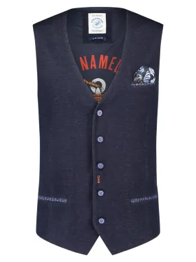 Donkerblauwe gilet | A fish named Fred waistcoat navy jersey pique