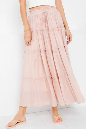 Drawstring Tiered Maxi Skirt in Blush