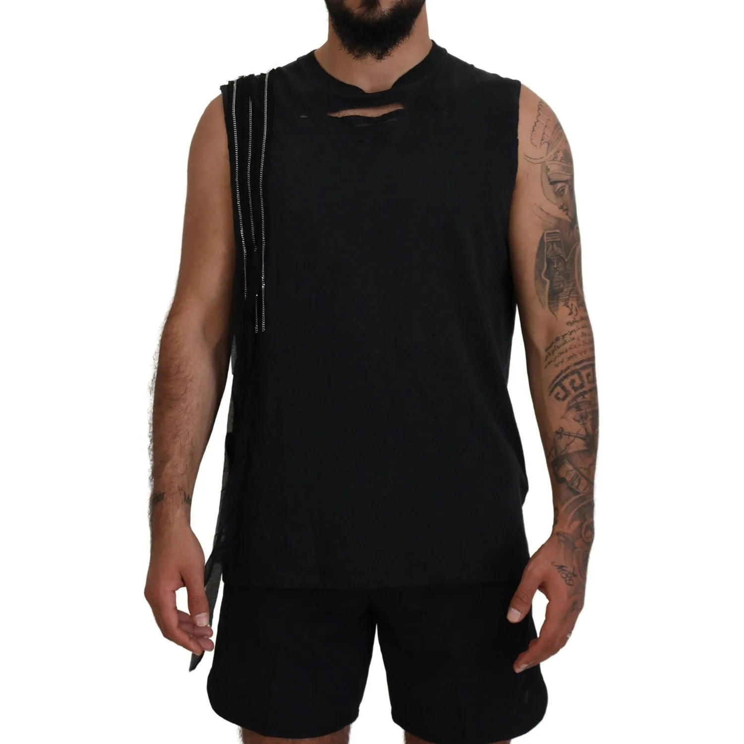 Dsquared² Black Chain Embellished Sleeveless Men Tank T-shirt