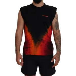 Dsquared² Black Orange Cotton Sleeveless Tank T-shirt