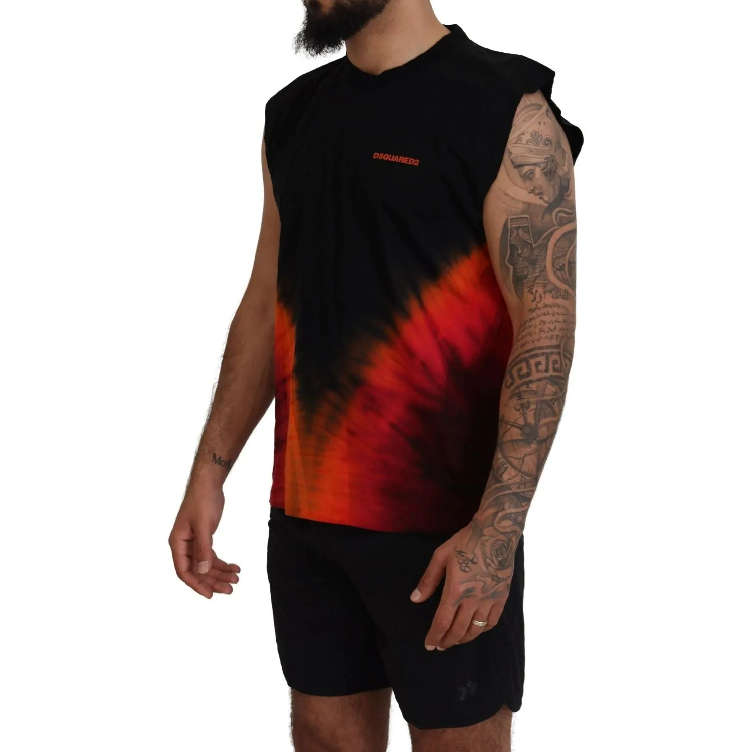 Dsquared² Black Orange Cotton Sleeveless Tank T-shirt