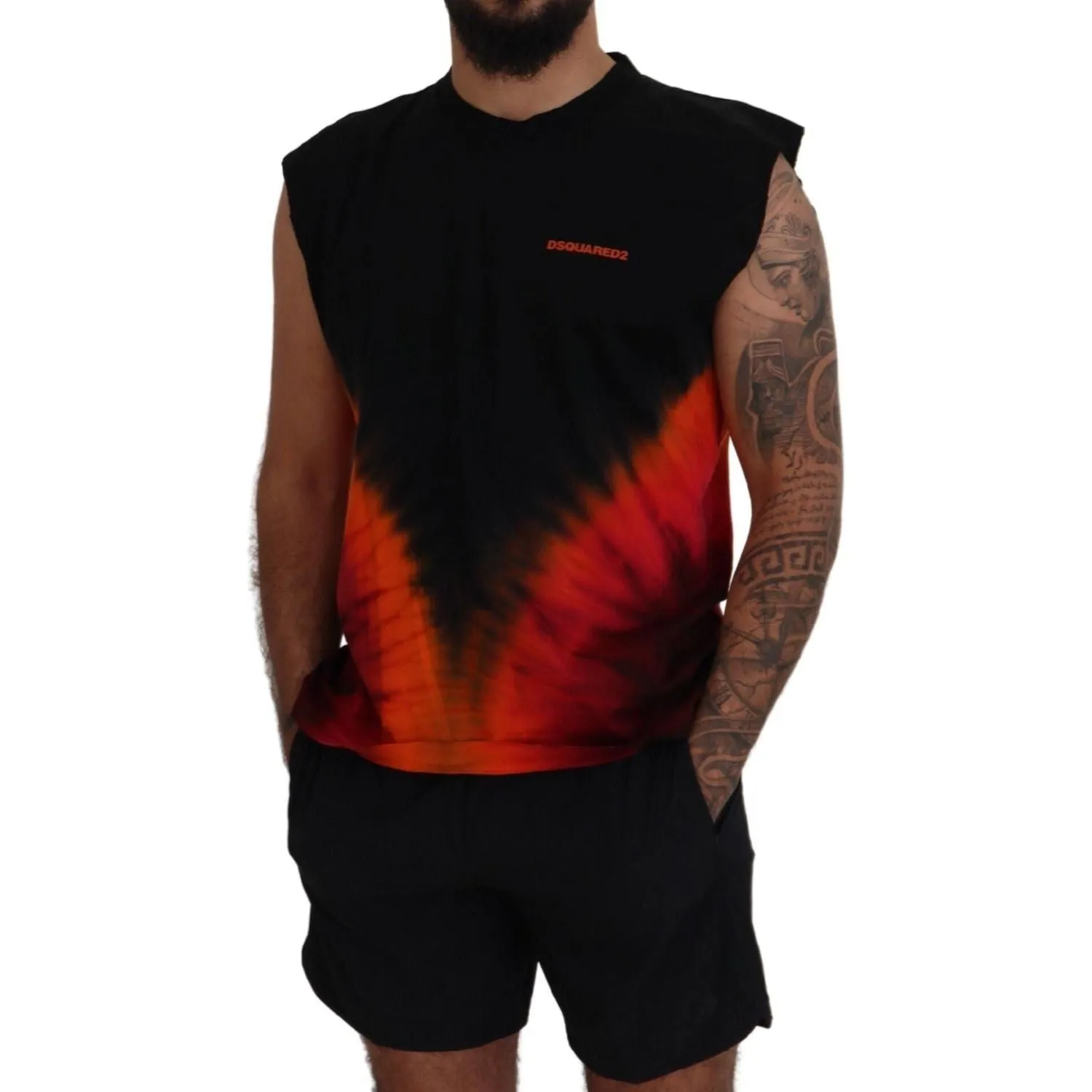 Dsquared² Black Orange Cotton Sleeveless Tank T-shirt