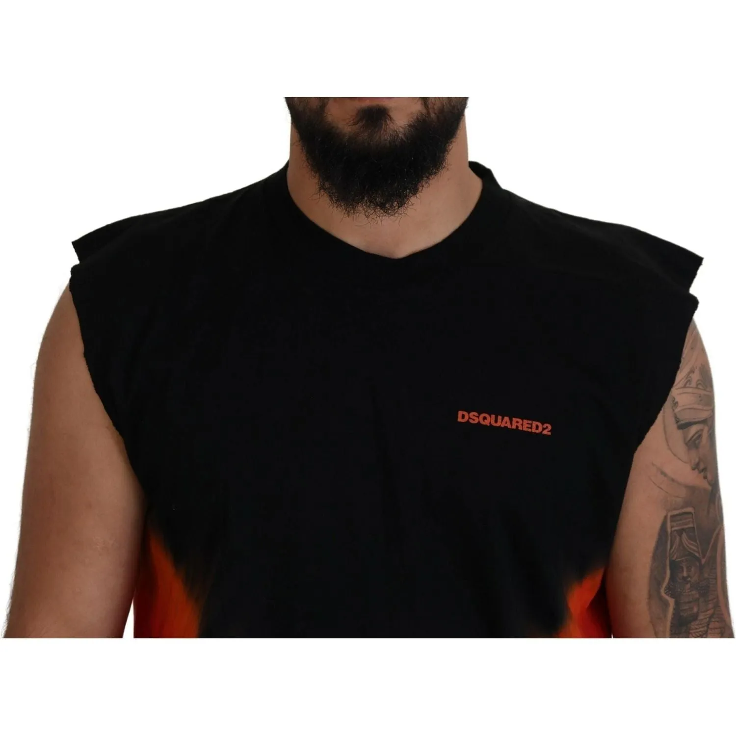 Dsquared² Black Orange Cotton Sleeveless Tank T-shirt