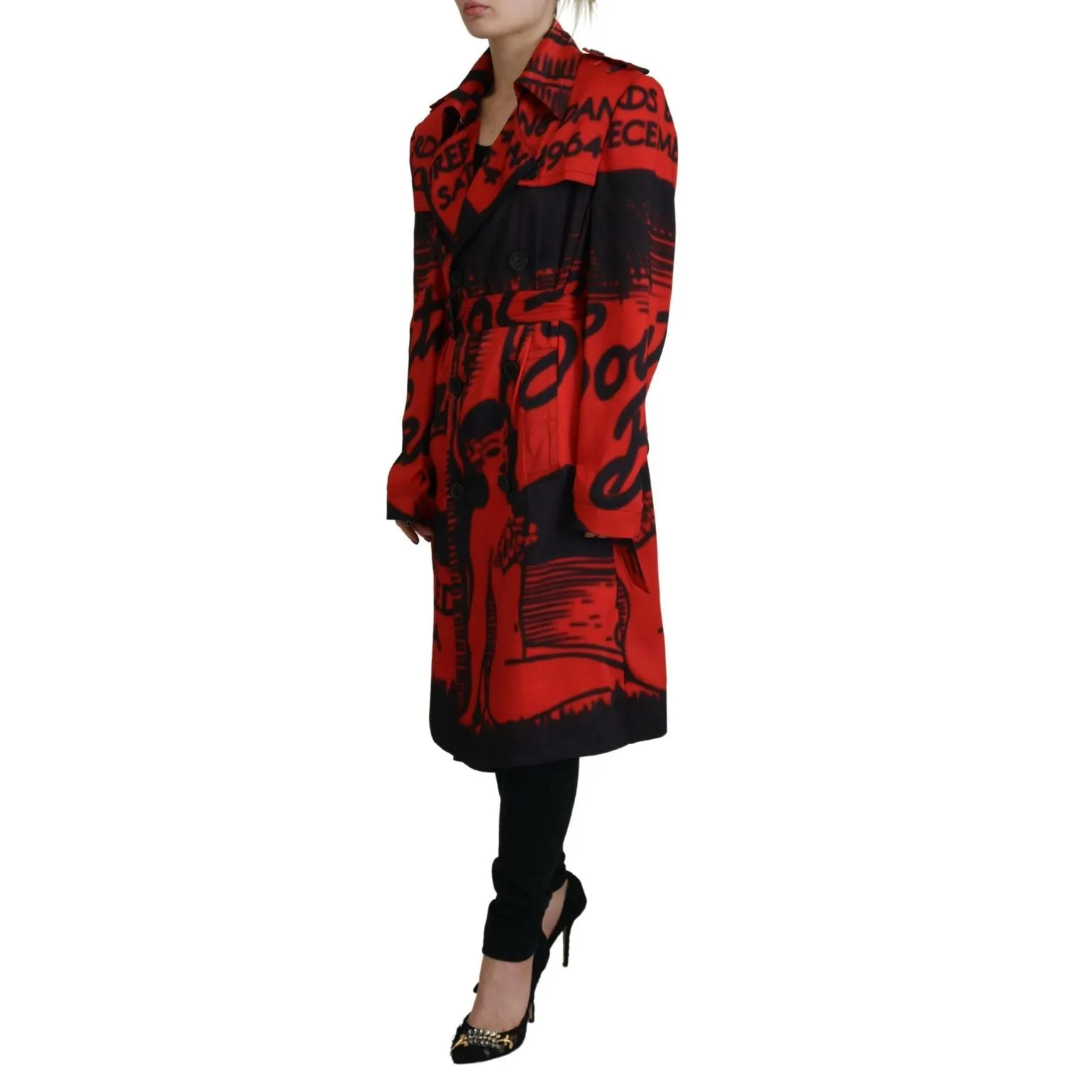 Dsquared² Red Printed Button Collared Desigual Coat Jacket