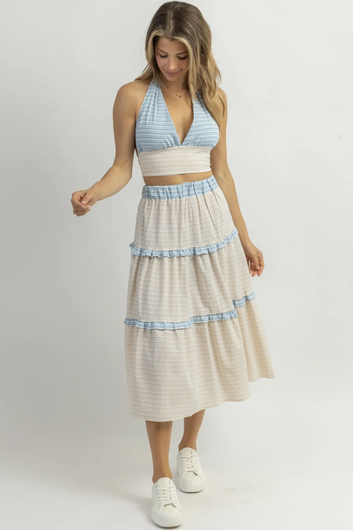 DUNES GINGHAM MIDI SKIRT SET