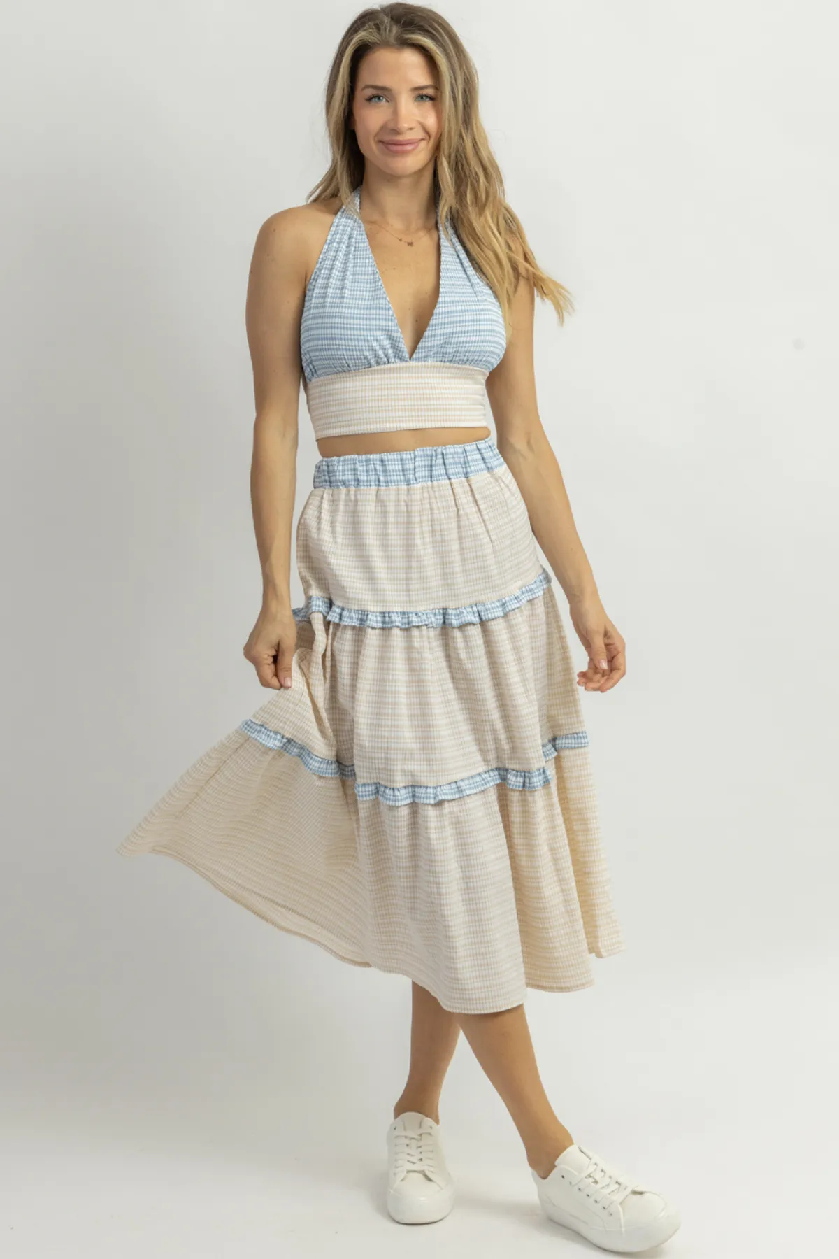 DUNES GINGHAM MIDI SKIRT SET