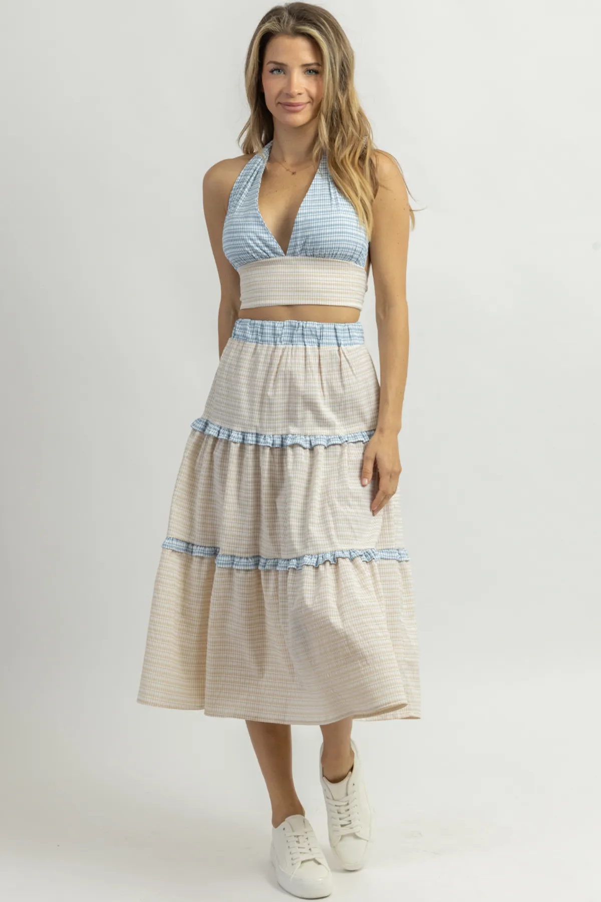 DUNES GINGHAM MIDI SKIRT SET