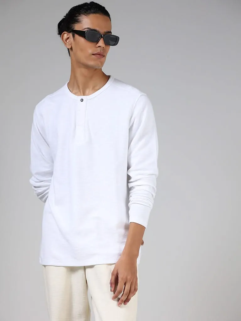 ETA White Henley Neckline Cotton Slim-Fit T-Shirt