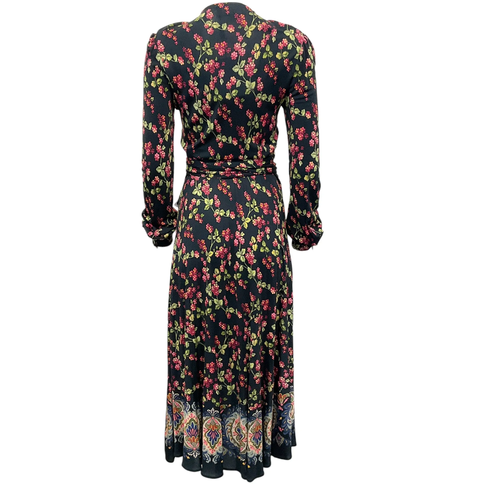 Etro Black / Pink Floral Jersey Wrap Dress