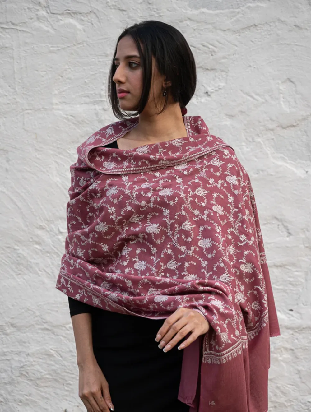 Exclusive, Fine Hand Embroidered Kashmiri Shawl - Regal Pink