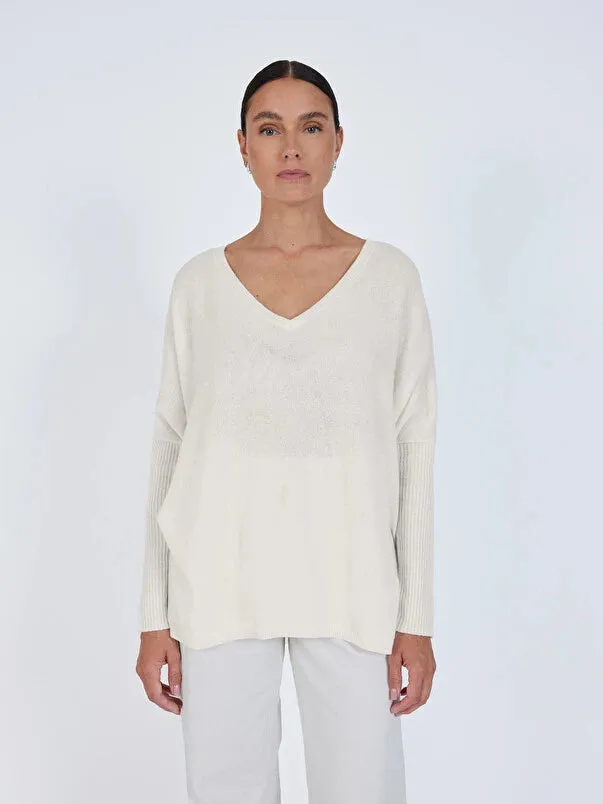 Faustine Cream Poncho V Neck Sweater