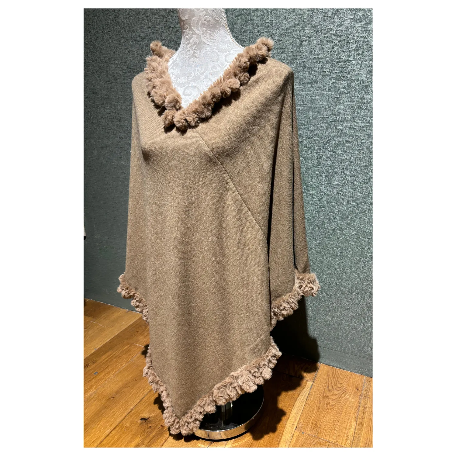 Faux Fur Poncho Taupe