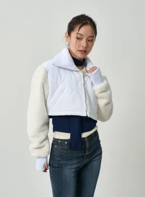 Faux Fur Sleeve Puffer Cropped Zipper Jacket CD19