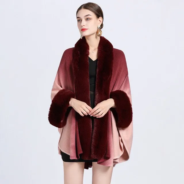 FAUX FUR TIE DYE KNITTED PONCHO