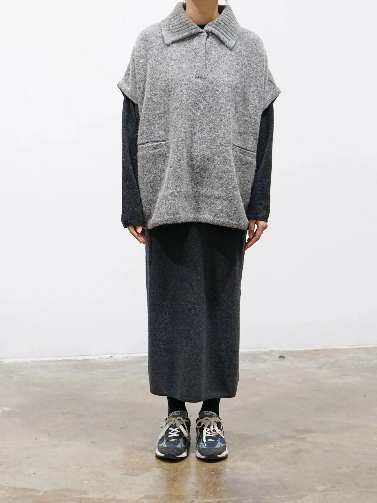 Felt Wool Knit Skipper Poncho - Gray