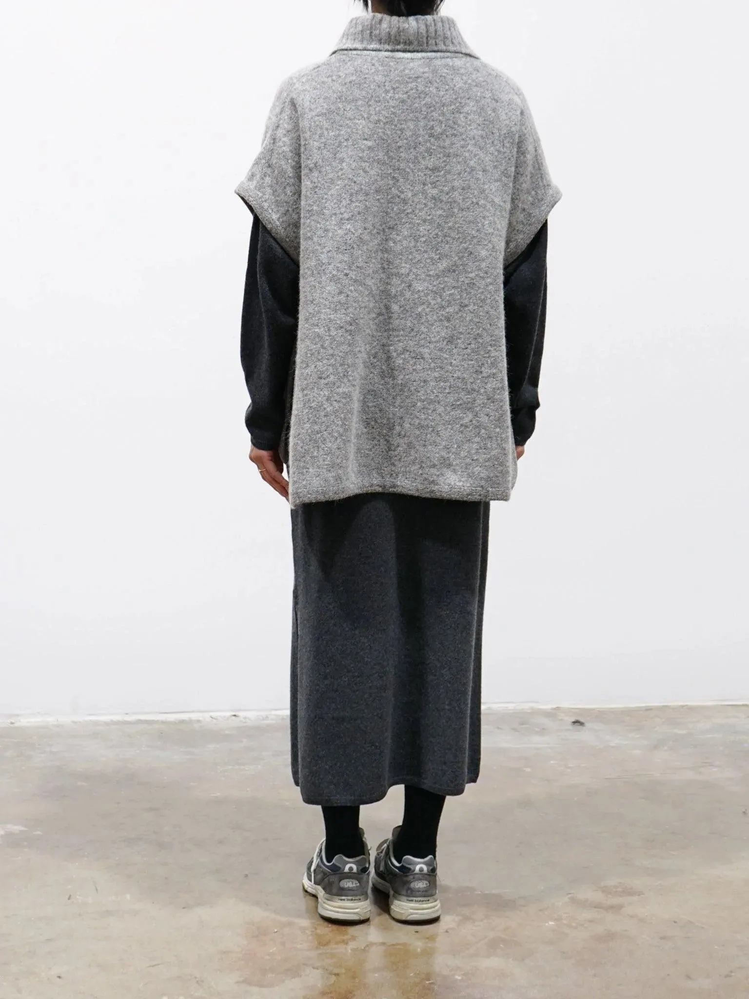 Felt Wool Knit Skipper Poncho - Gray