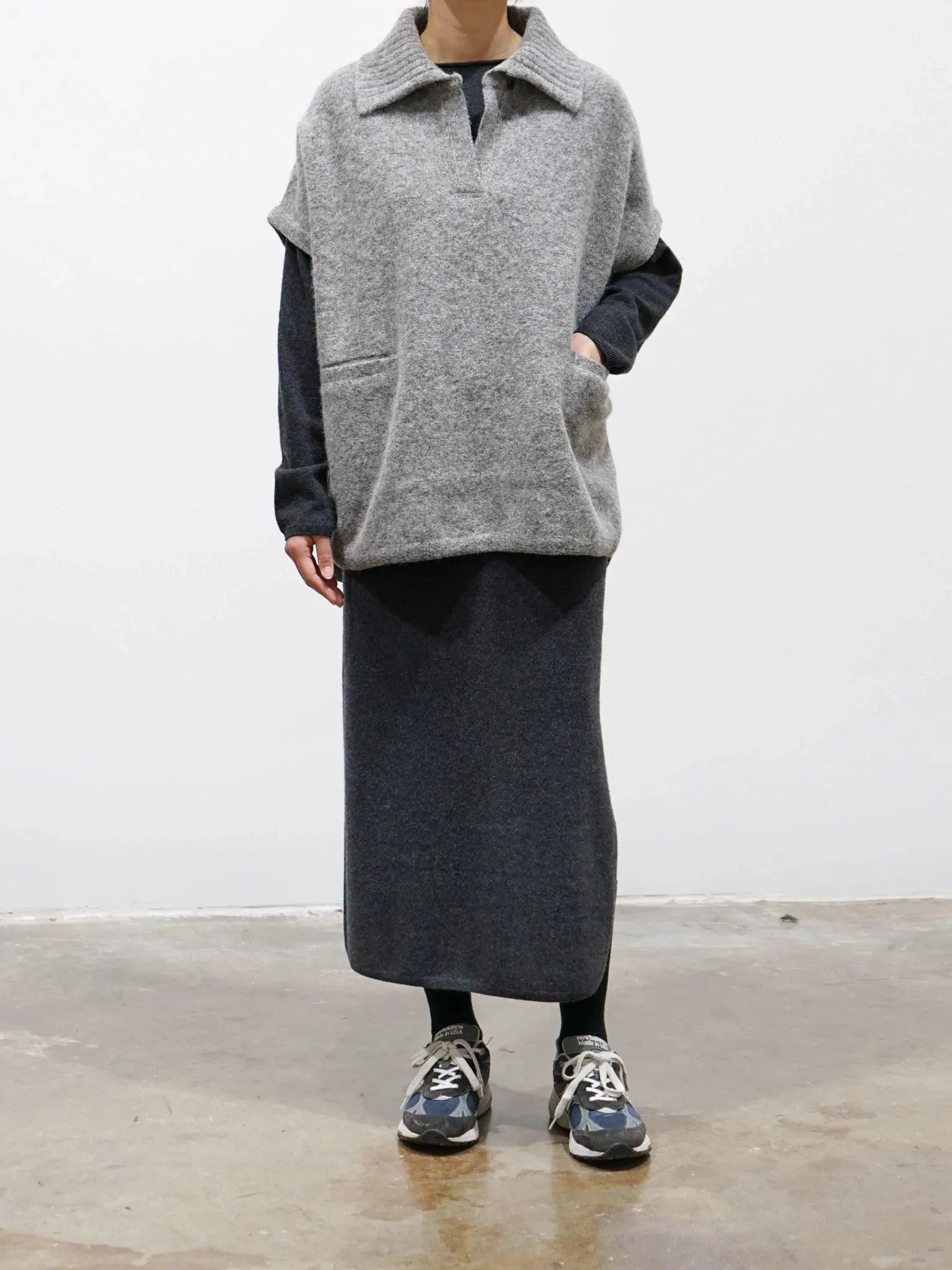 Felt Wool Knit Skipper Poncho - Gray