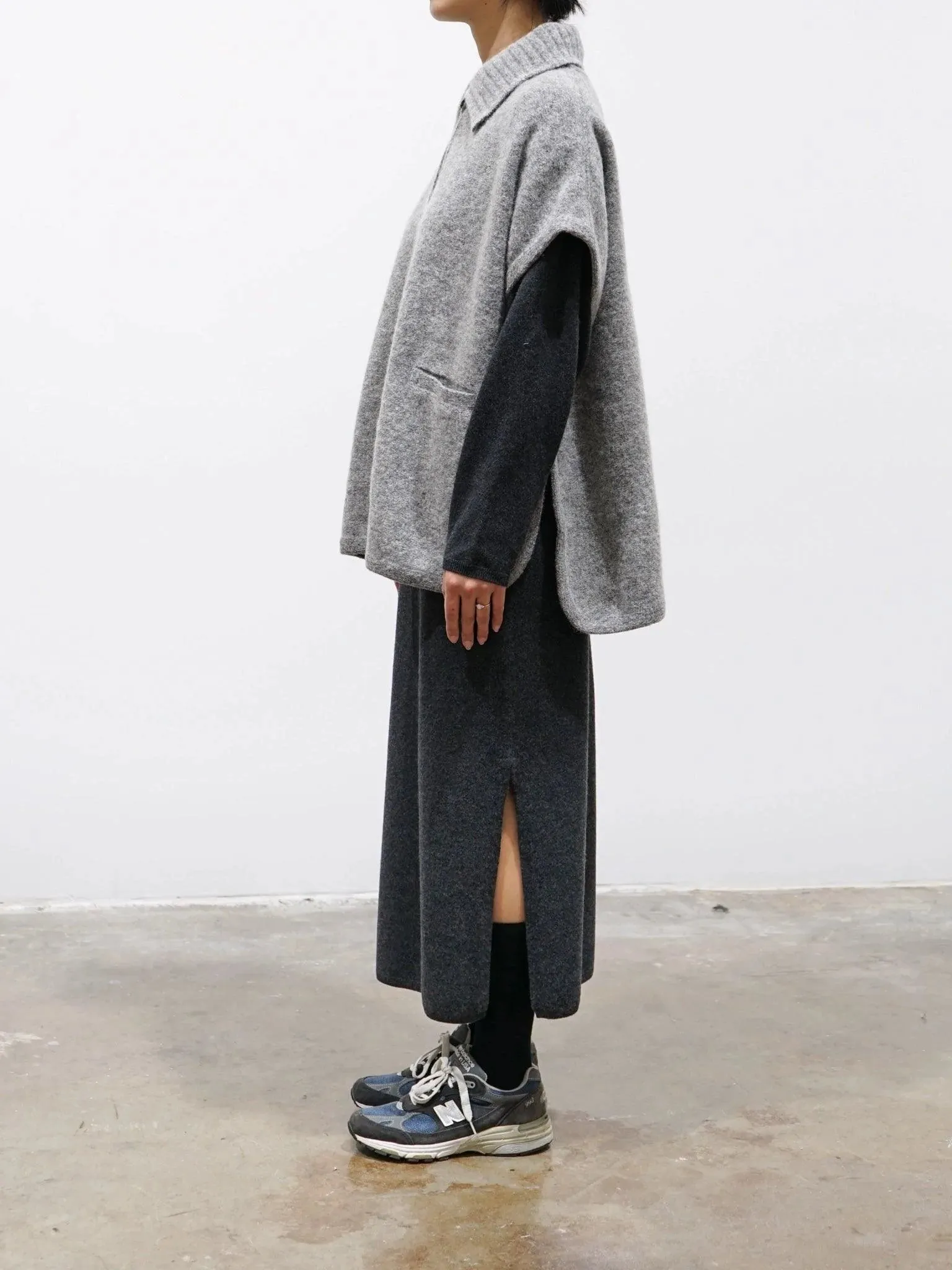 Felt Wool Knit Skipper Poncho - Gray