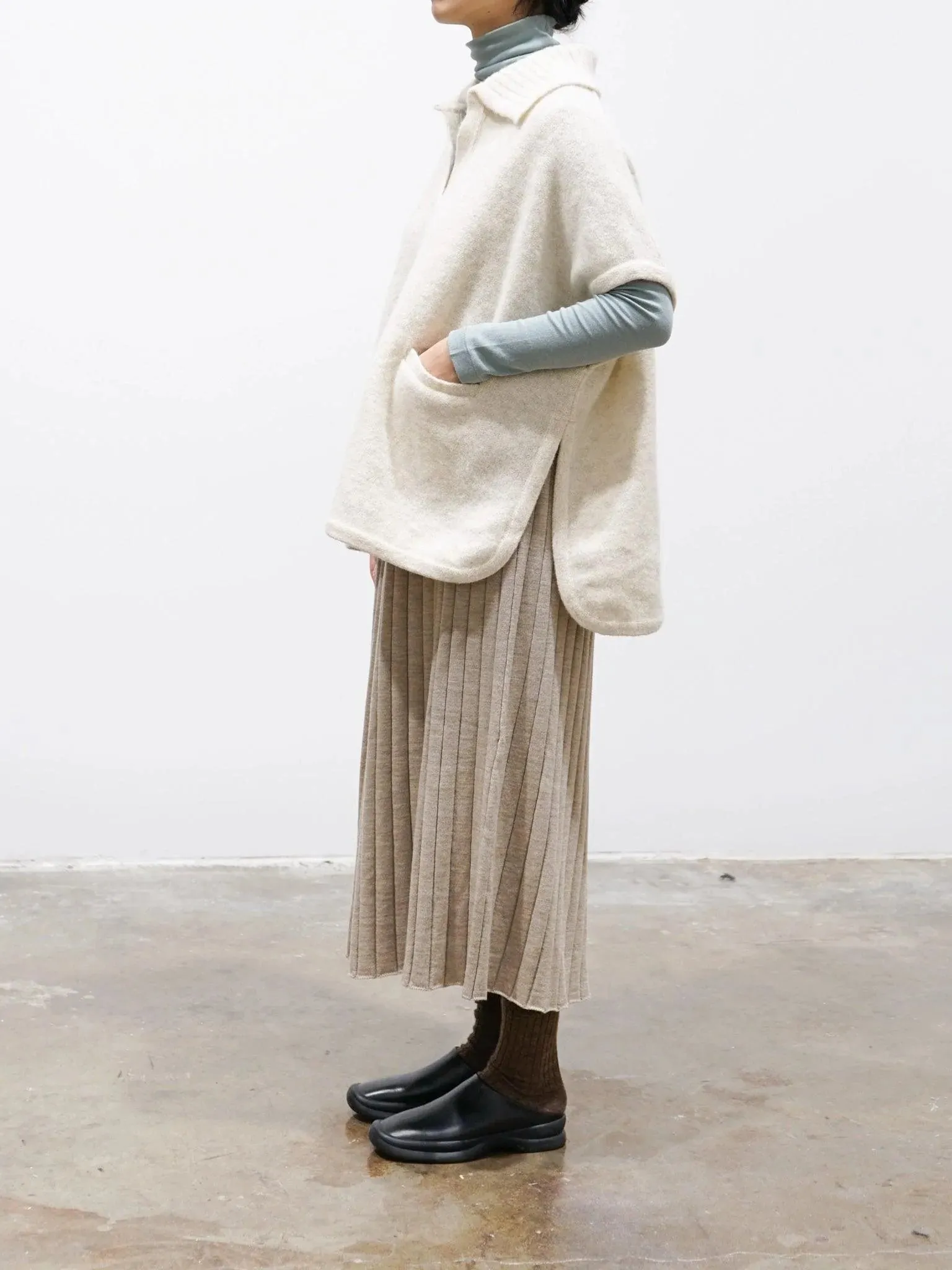 Felt Wool Knit Skipper Poncho - White