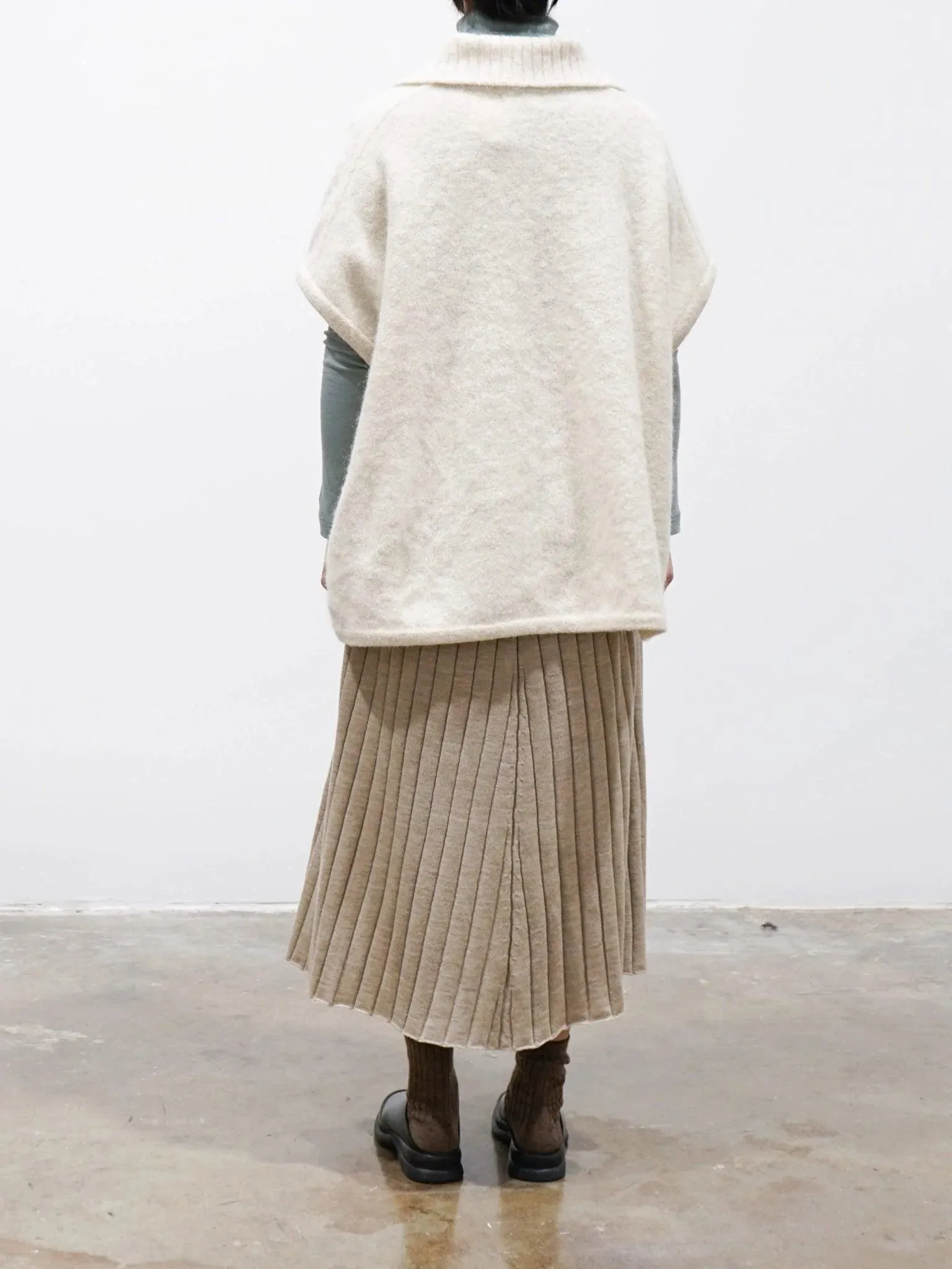 Felt Wool Knit Skipper Poncho - White