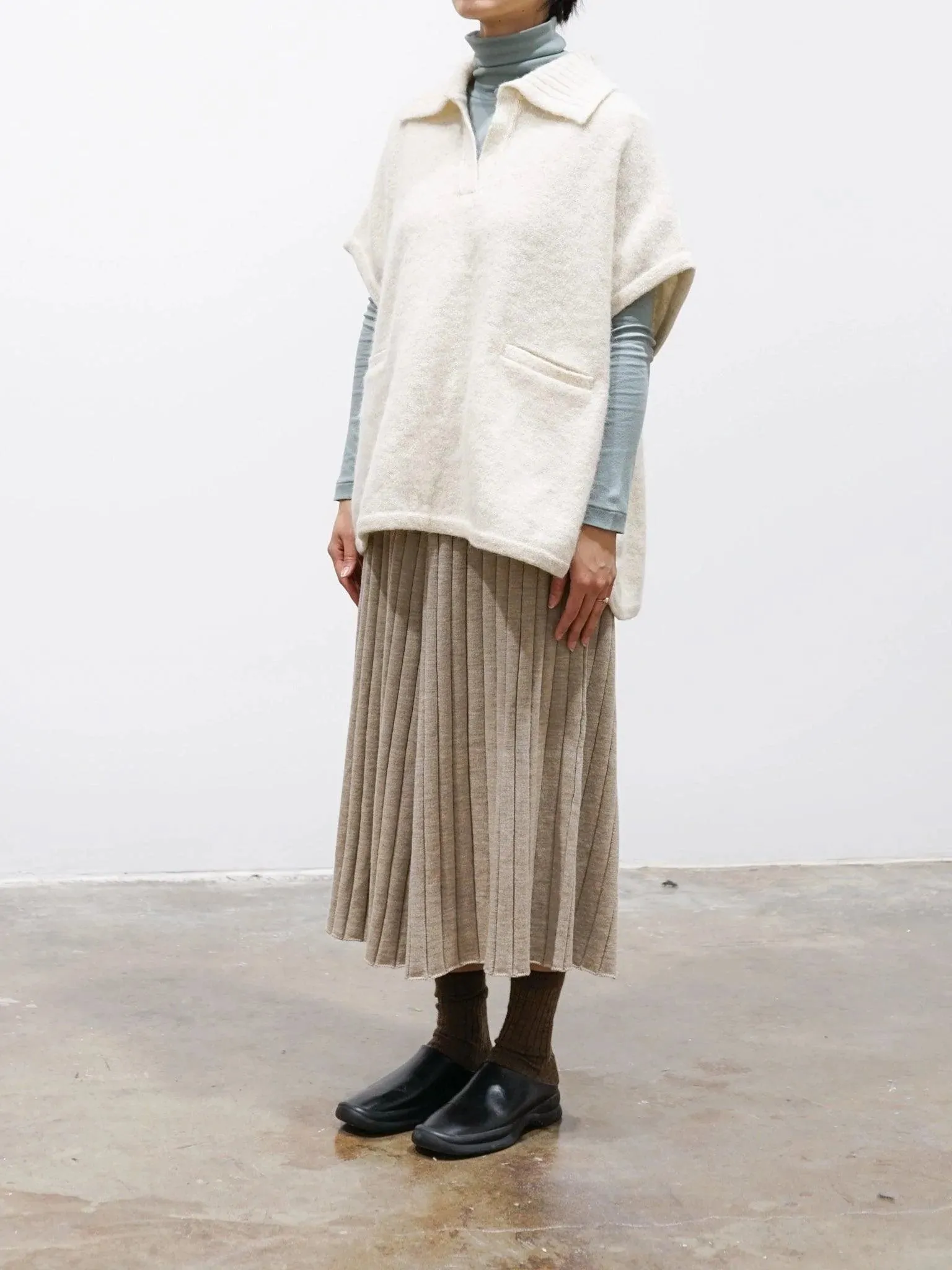 Felt Wool Knit Skipper Poncho - White