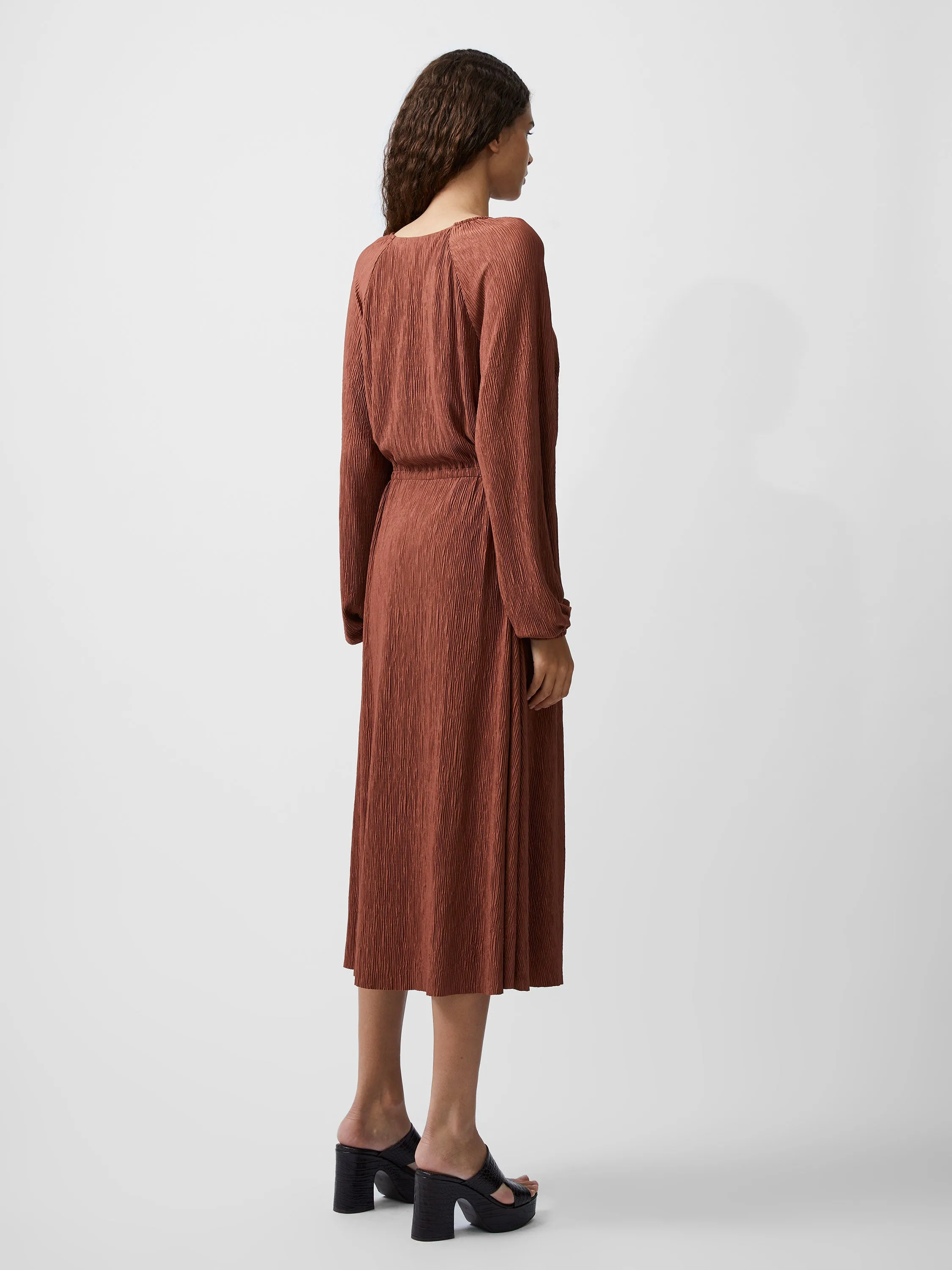 French Connection Tess Crinkle Satin Dress-Russet Brown-71XDG