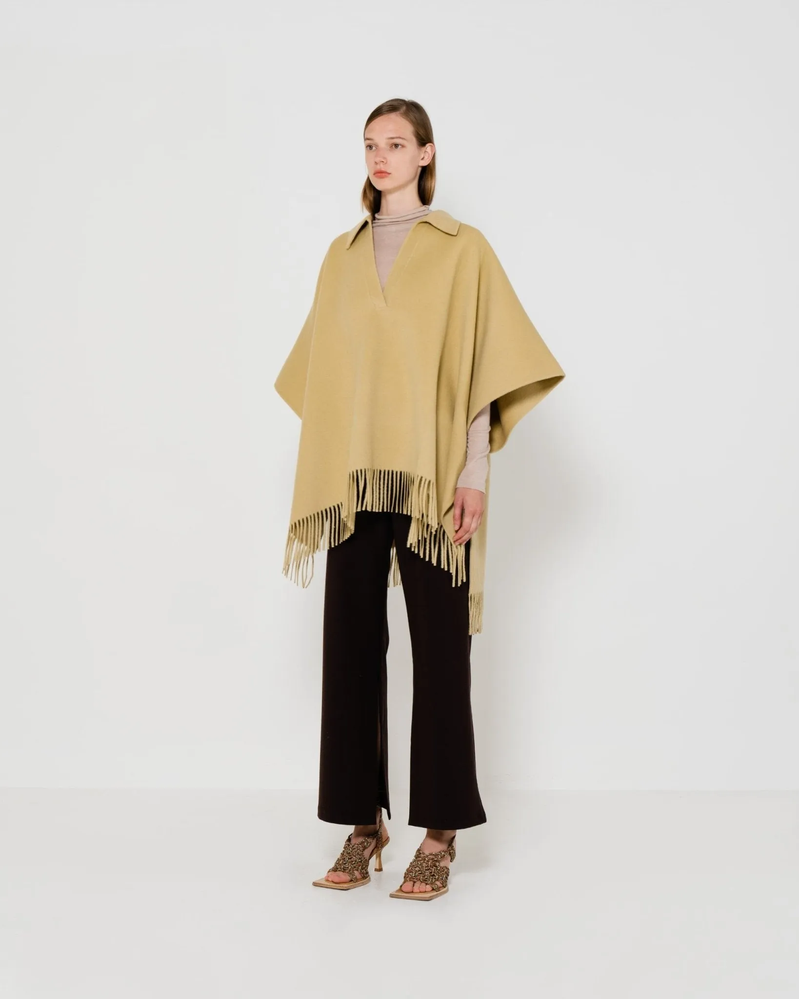 Fringe Wool Poncho | Camel