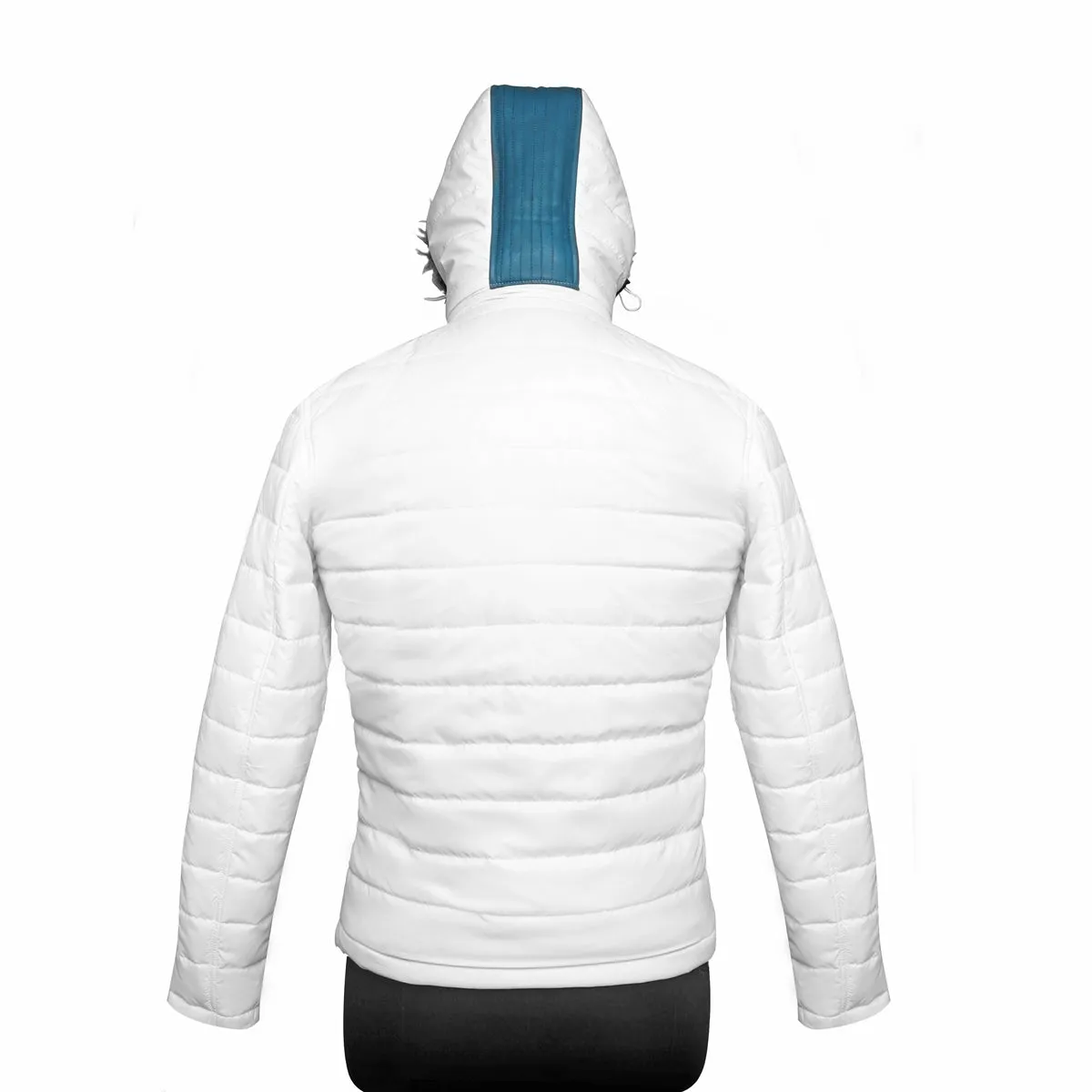 Fur Hoodie White Puffer with Blue Genuine Leather Trim Jacket by Brune & Bareskin