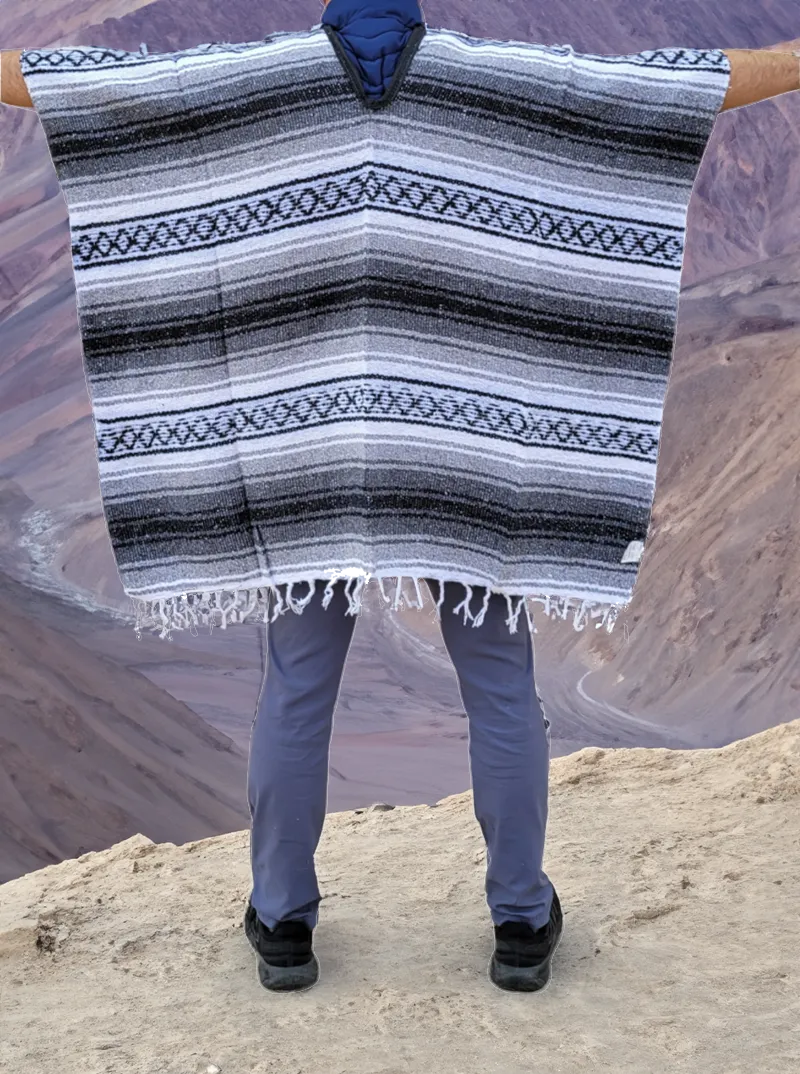 Genuine Mexican Striped Poncho | Gray