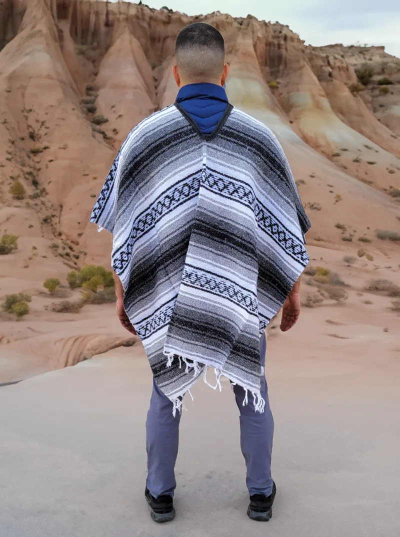 Genuine Mexican Striped Poncho | Gray