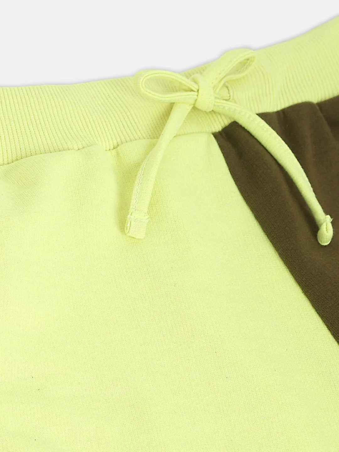 Girls Olive & Neon Green Terry Color Block Joggers