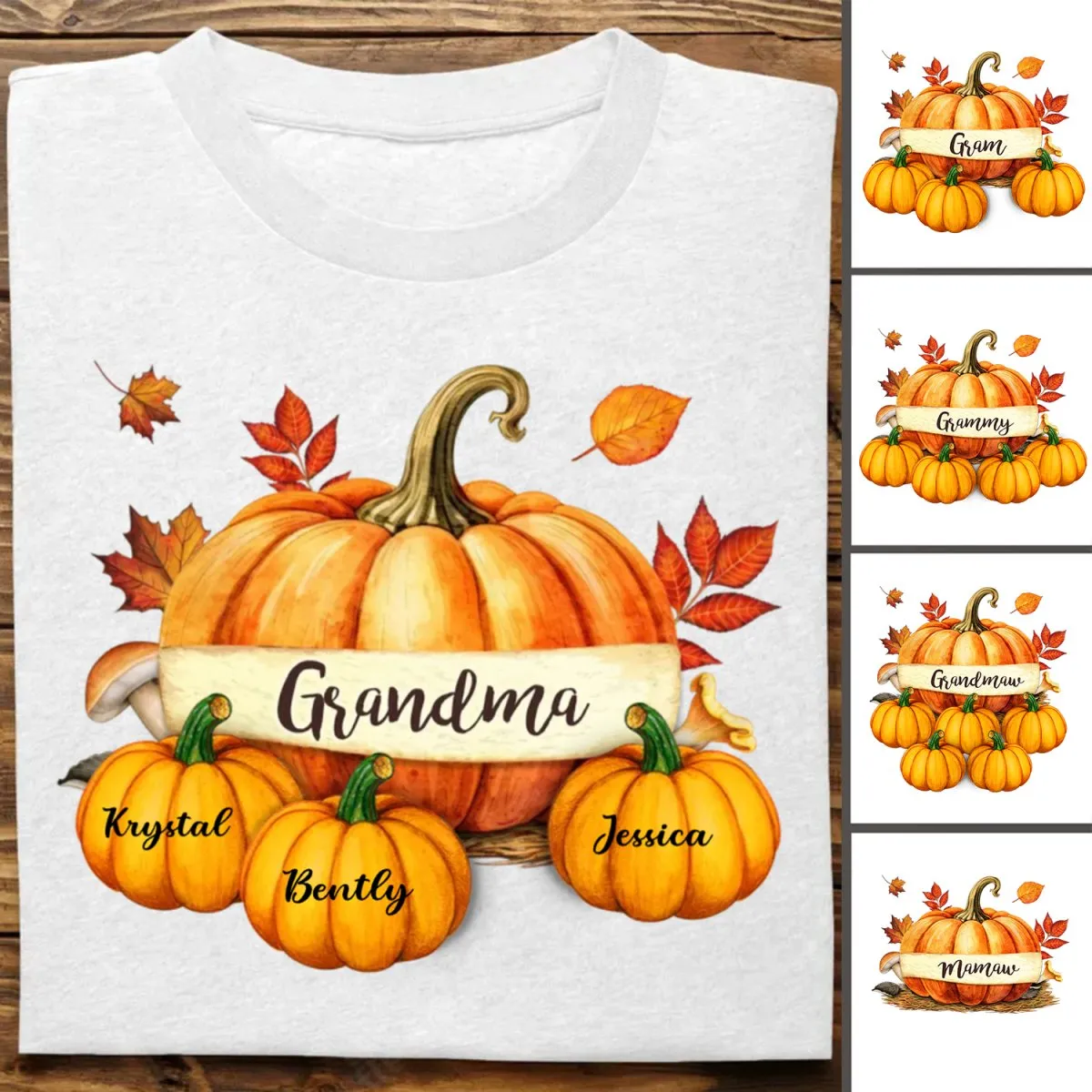 Grandma - Colorful Pumpkins Grandma Mom Kids Fall Season - Personalized Unisex T-Shirt