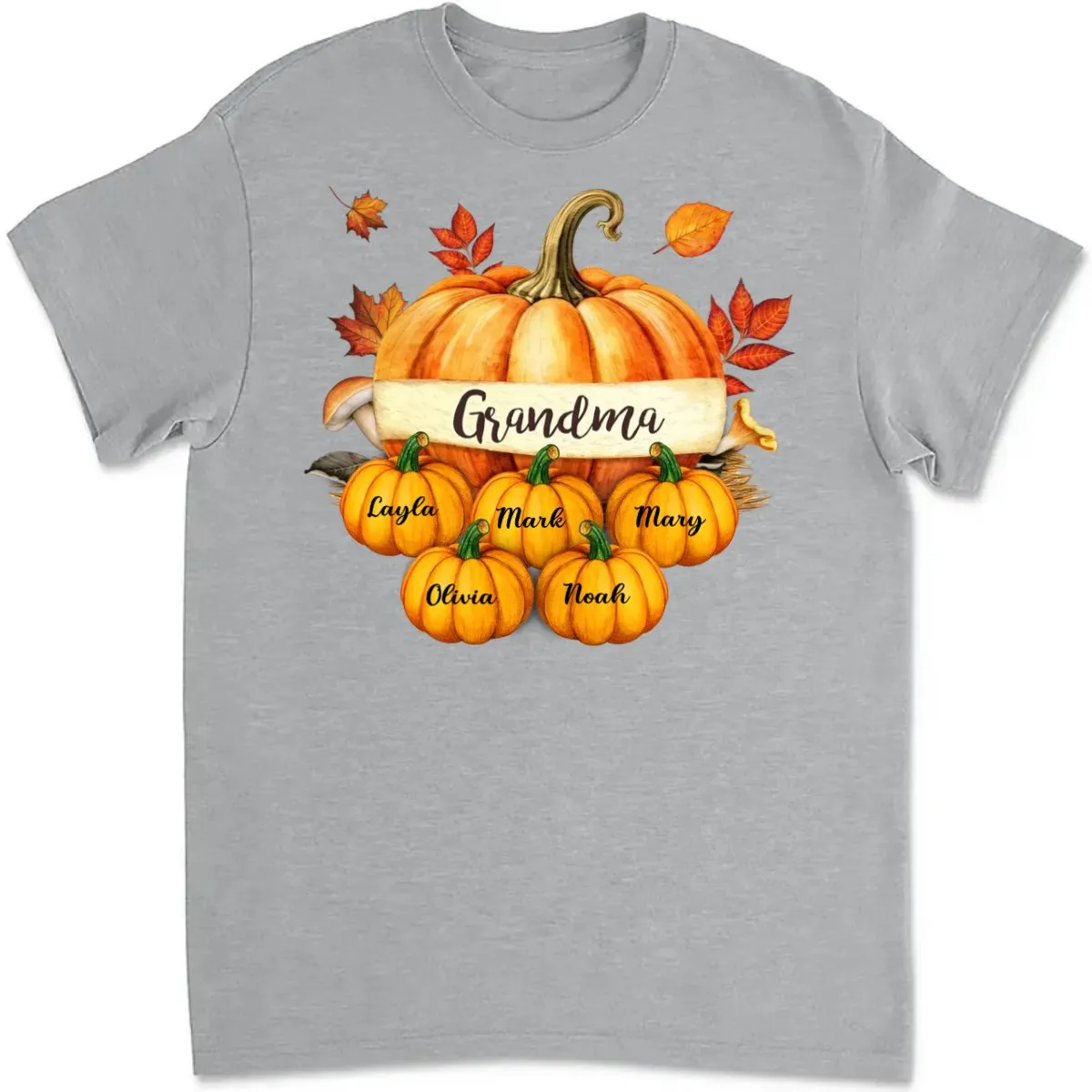 Grandma - Colorful Pumpkins Grandma Mom Kids Fall Season - Personalized Unisex T-Shirt