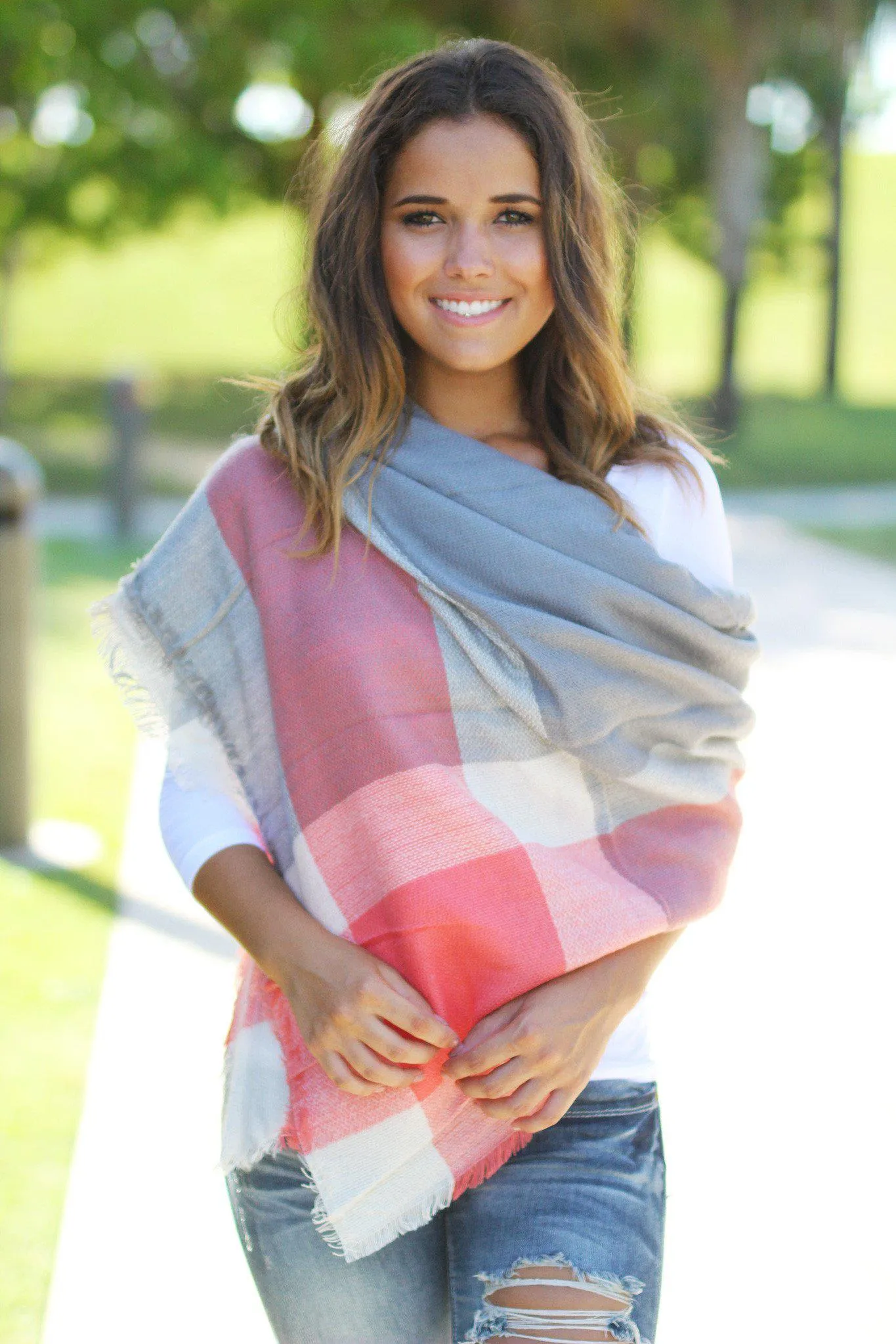 Gray and Coral Scarf