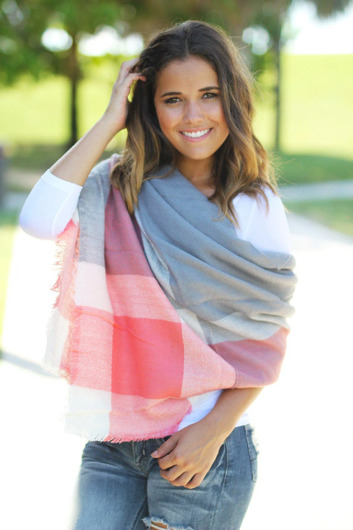 Gray and Coral Scarf