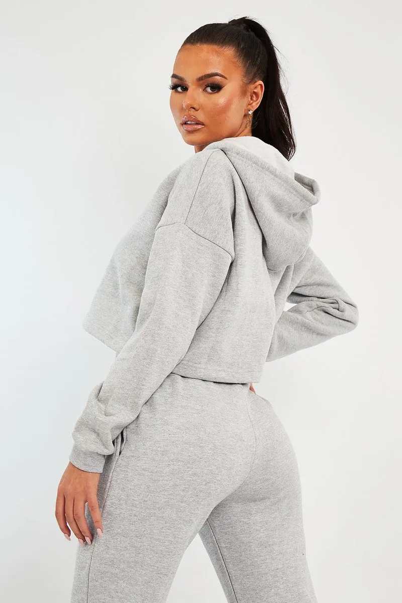 Grey Box Fit Cropped Hoodie - Neala