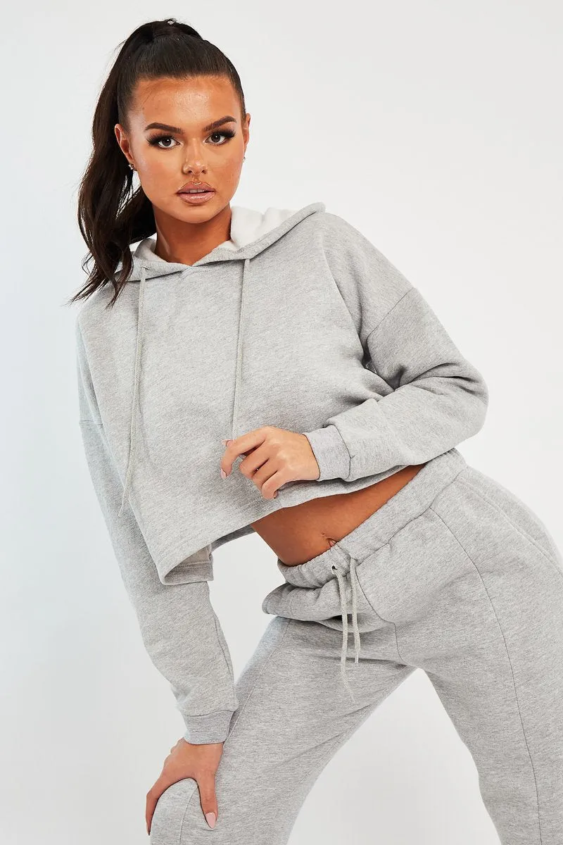 Grey Box Fit Cropped Hoodie - Neala