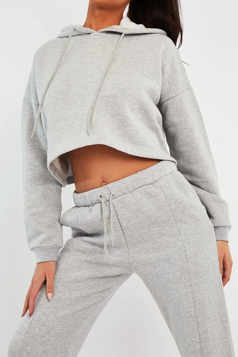 Grey Box Fit Cropped Hoodie - Neala