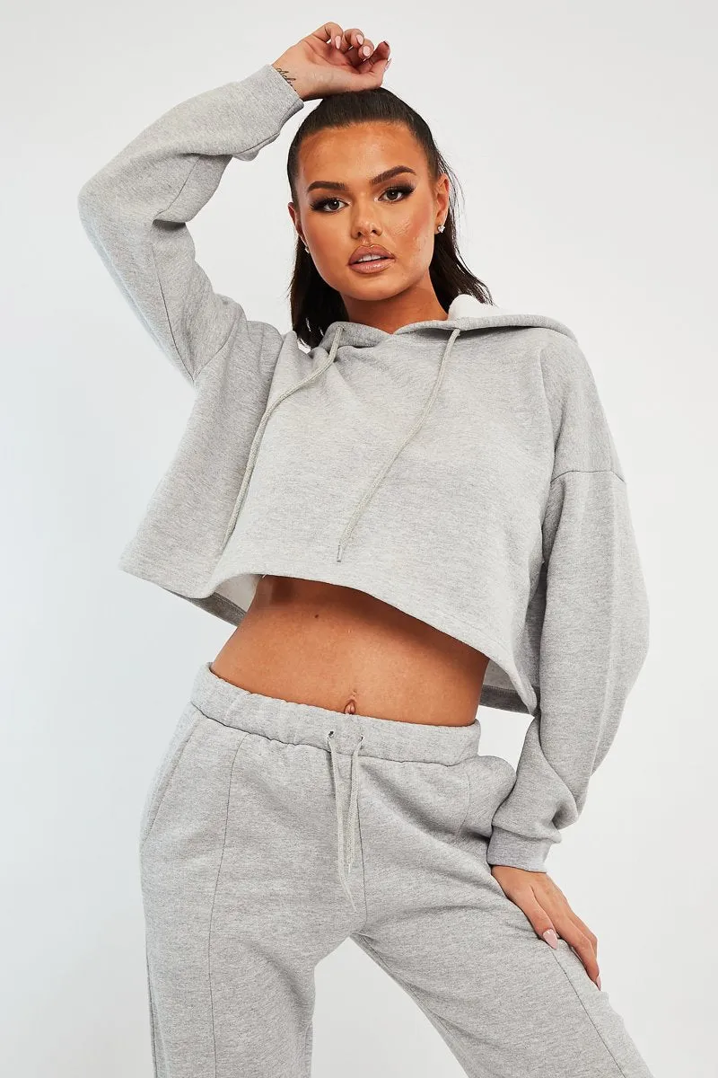 Grey Box Fit Cropped Hoodie - Neala