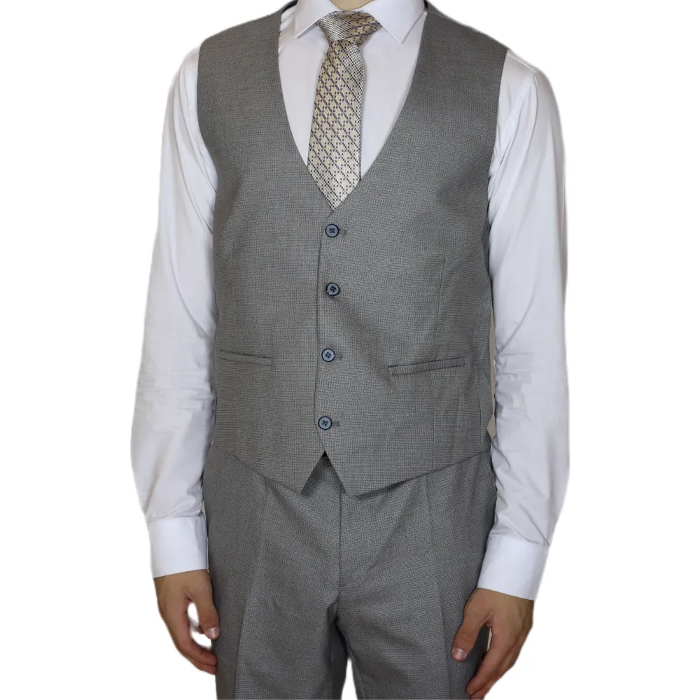 Grey/Blue Avanti Milano Window Pane Patterned Peak Lapel Three Piece Suit