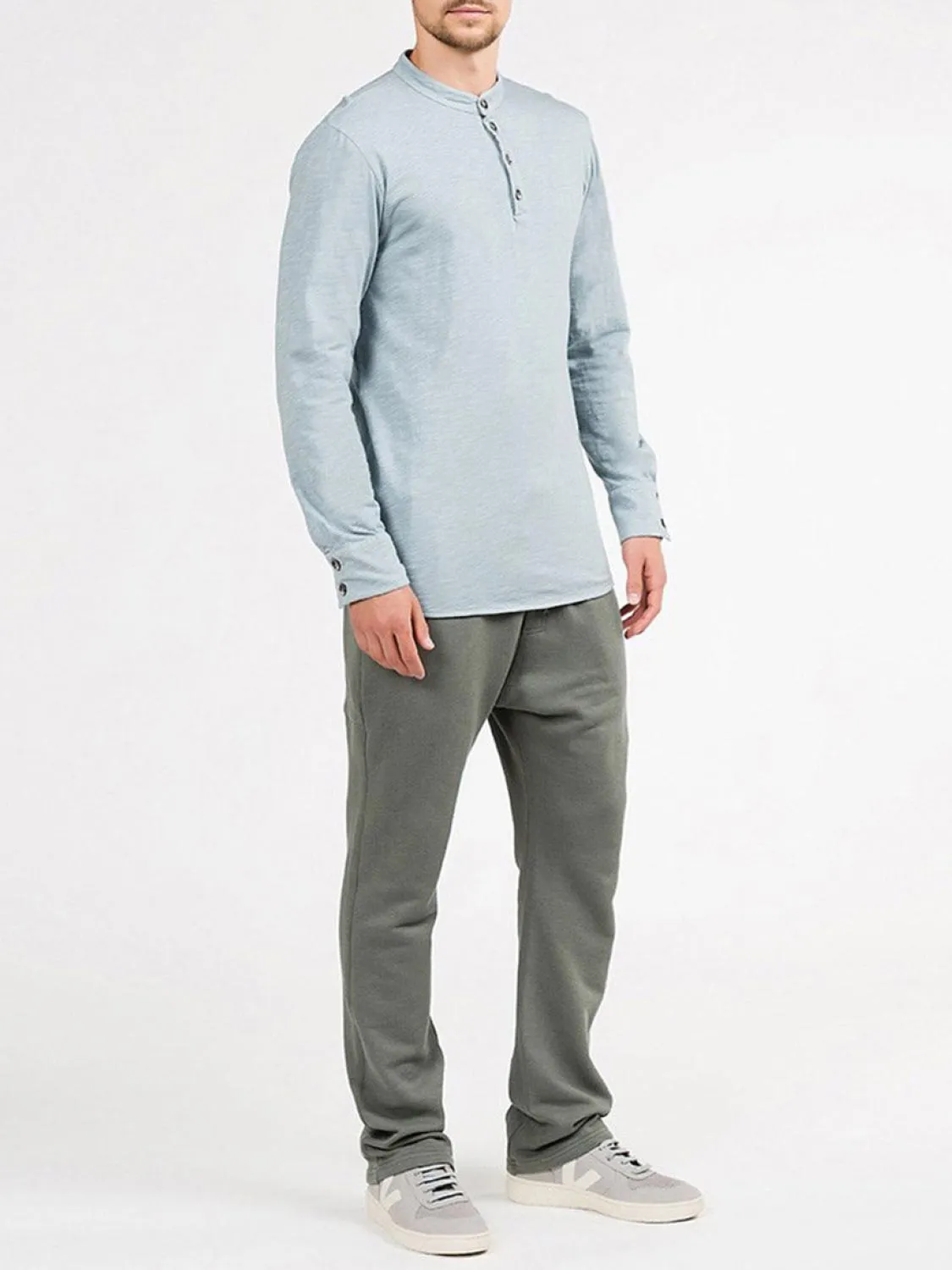 Henley Organic Cotton Slub Long Sleeve T-shirt Ice Grey